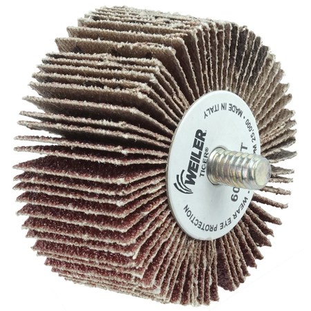 Weiler 2" x 1" Tiger Coated Abrasive Flap Wheel, 1/4"-20 Threaded Stem, 60AO 52611